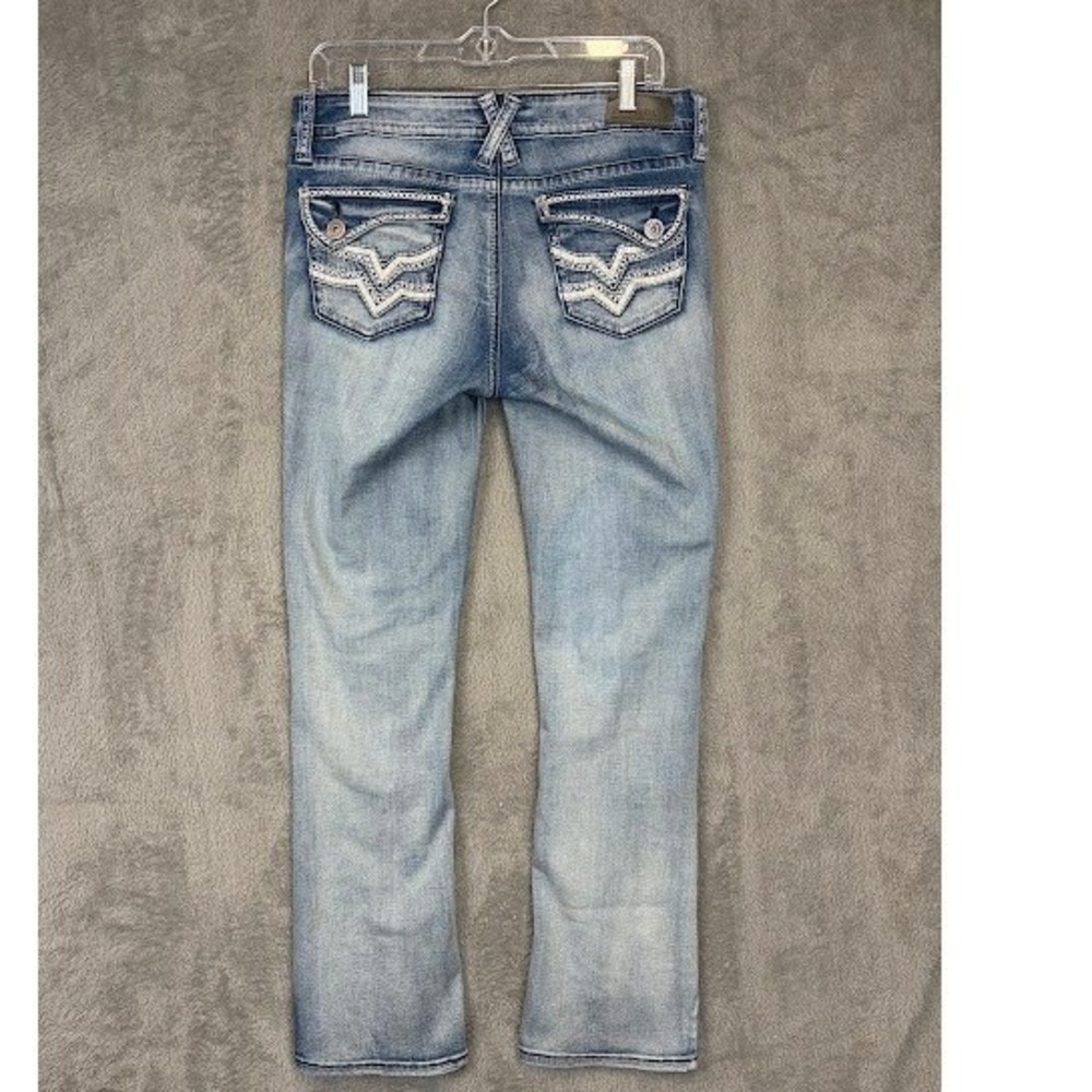Hydraulic Lola Curvy Bootcut Jeans Light Wash Distressed Embroidered Size 11/12